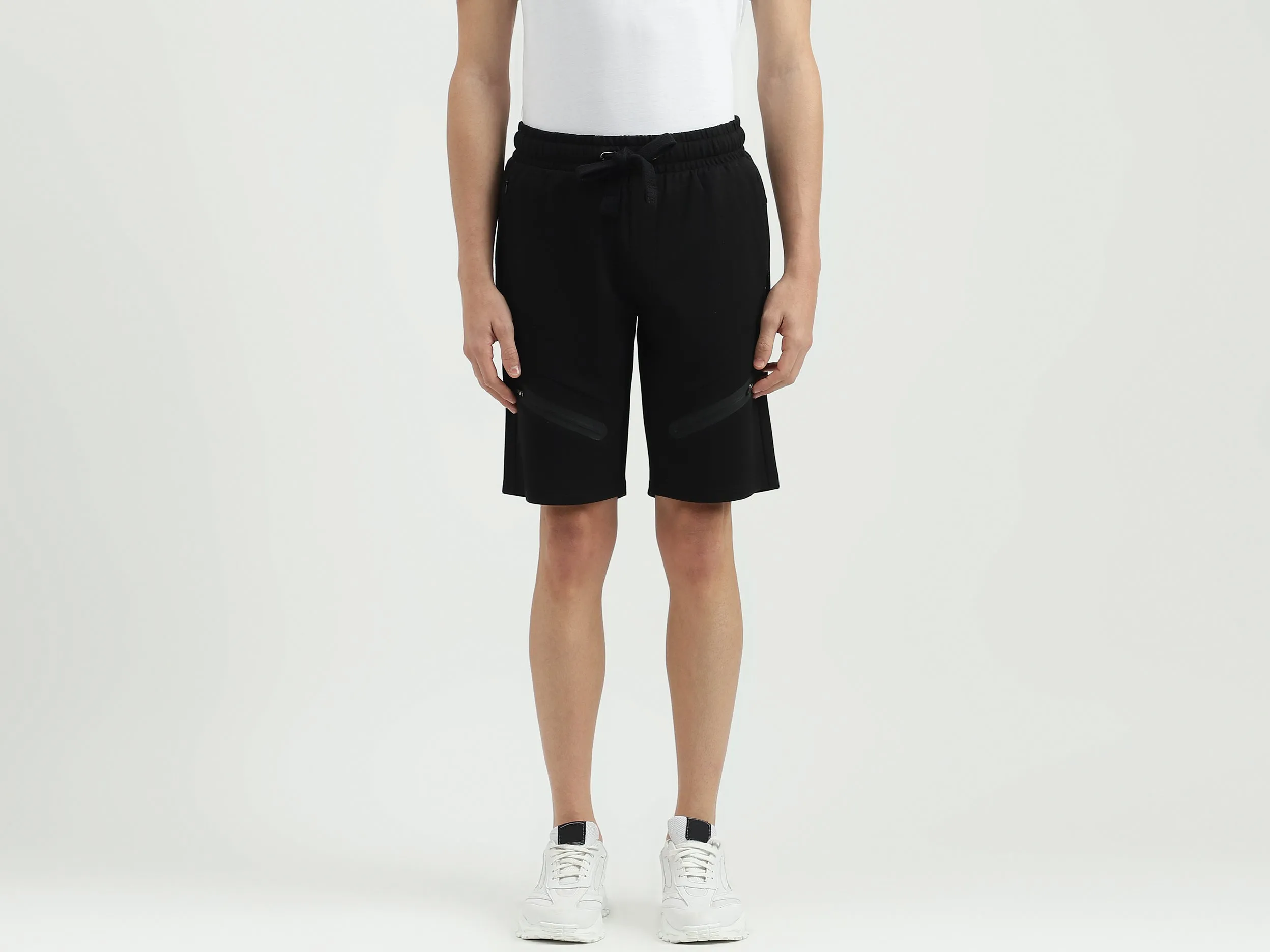 Solid Regular Fit Mid Waist Shorts