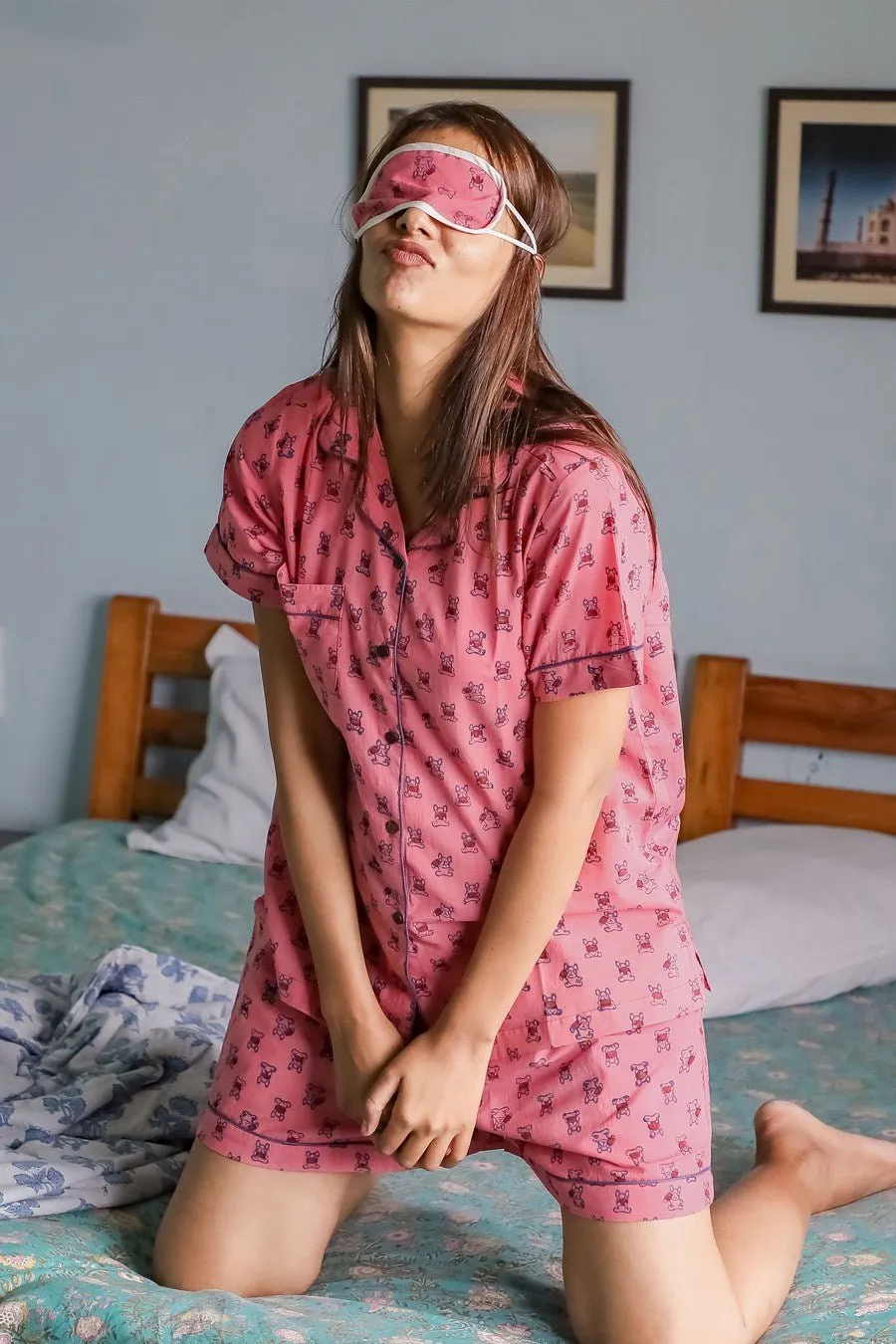 Sootisyahi 'Pinky Puppy ' Azofree Handblock Printed Pure Cotton Night Suit