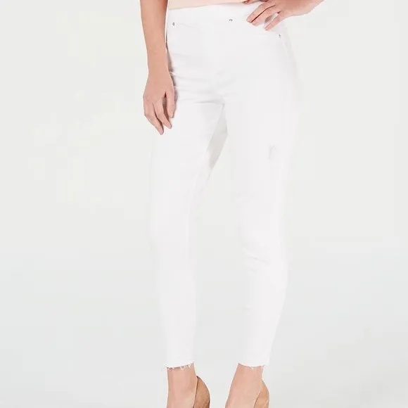 SPANX- Distressed Ankle Skinny Jeans White