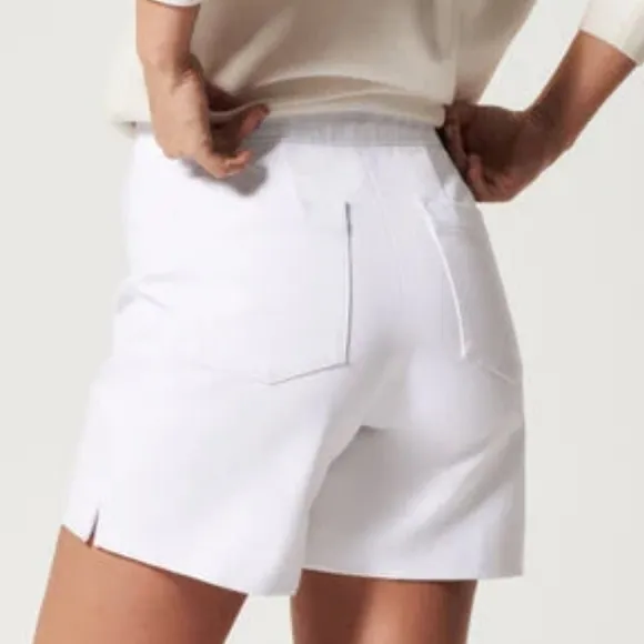 SPANX On The Go High Waist White Stretchy Shorts Tailored Fit Size L NWT