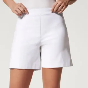 SPANX On The Go High Waist White Stretchy Shorts Tailored Fit Size L NWT