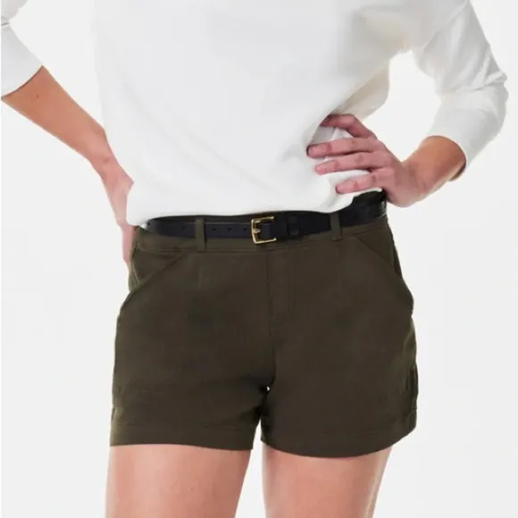 Spanx Stretch Twill Yellow High Rise Shorts High Waisted Shapewear Size Small 4”