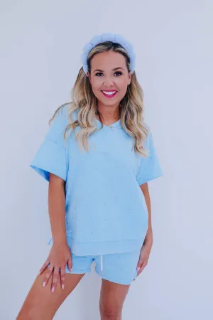Sparkle On V-Neck Top - Blue