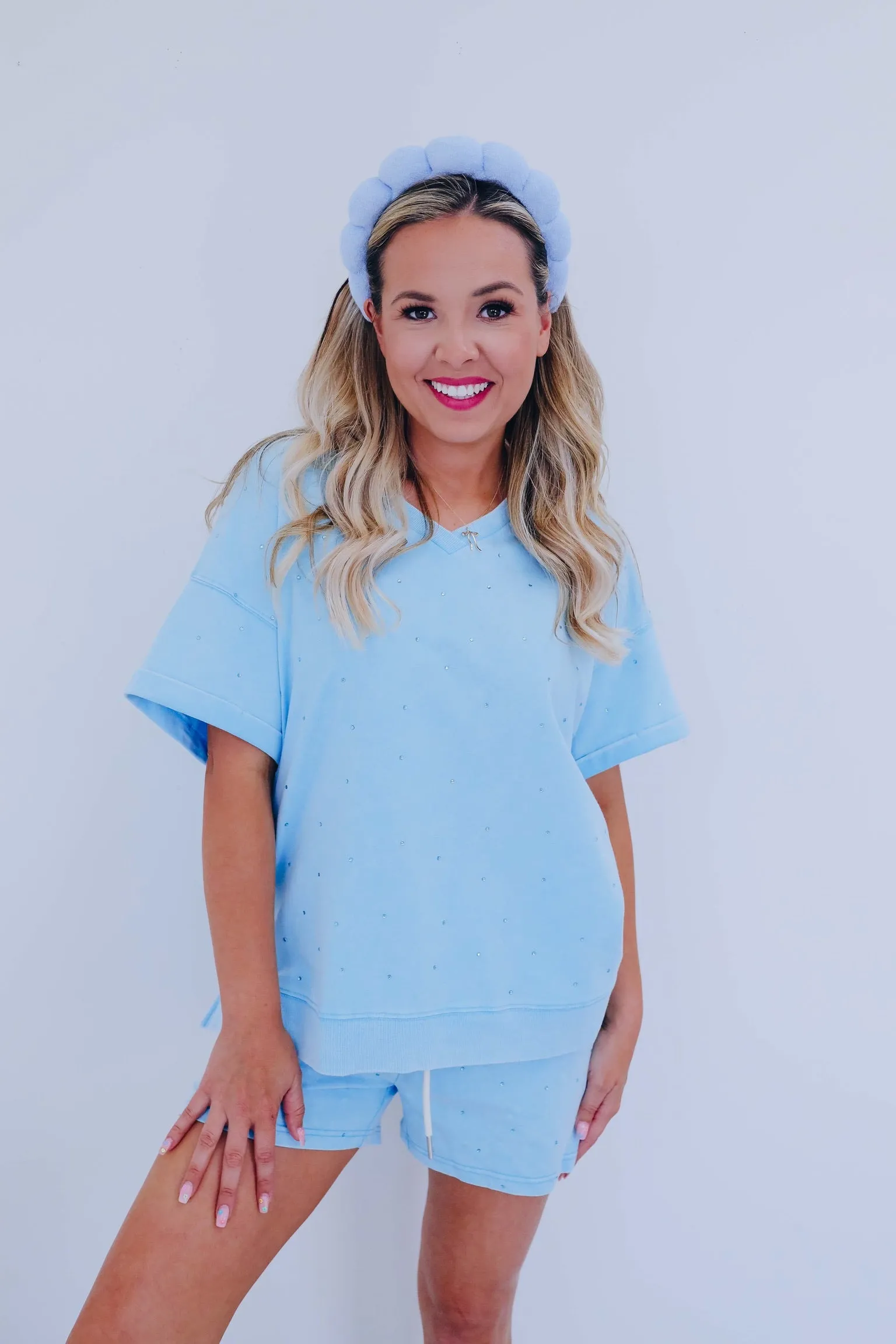 Sparkle On V-Neck Top - Blue