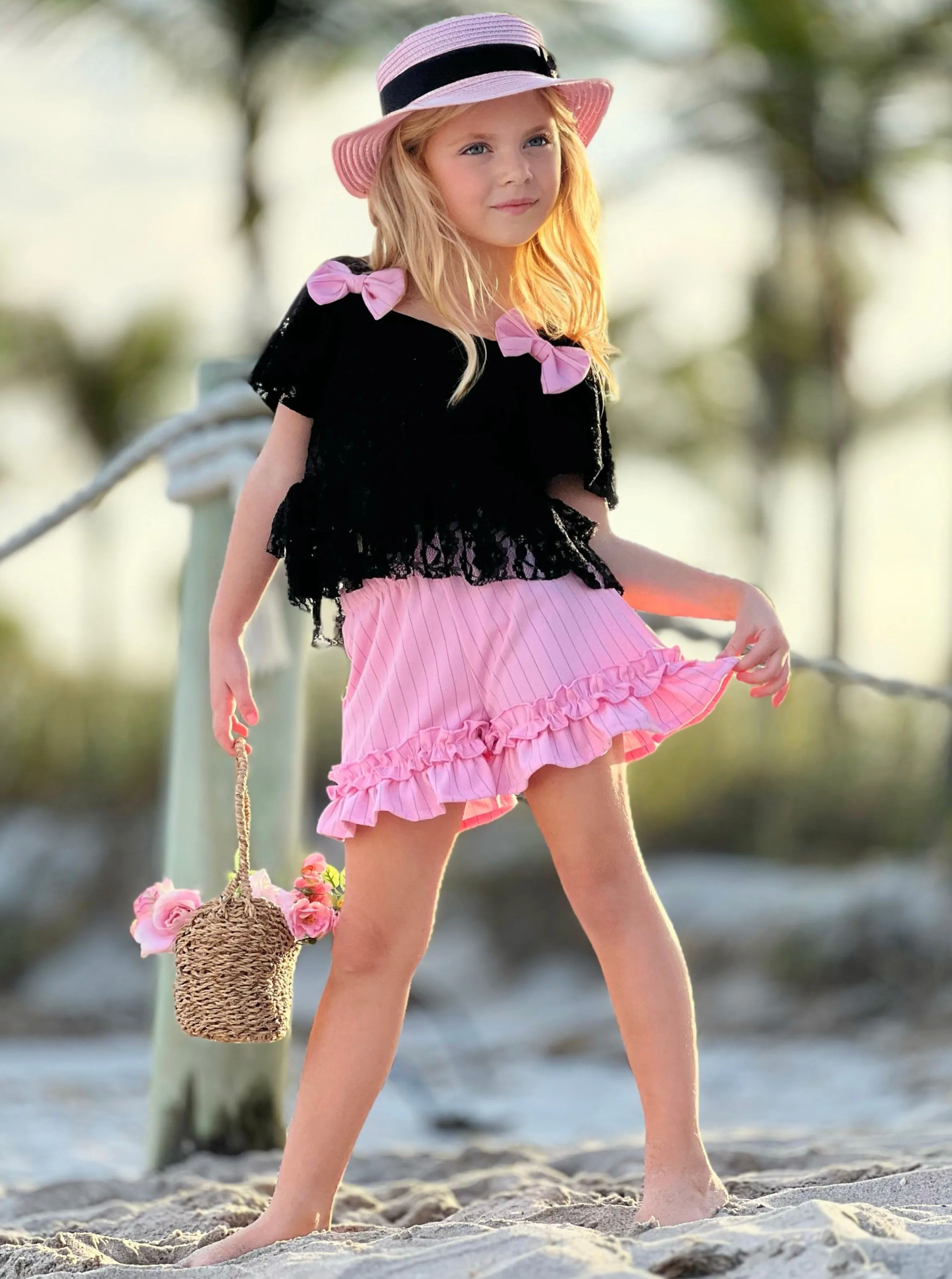 Springtime Best Lace Top and Ruffle Short Set