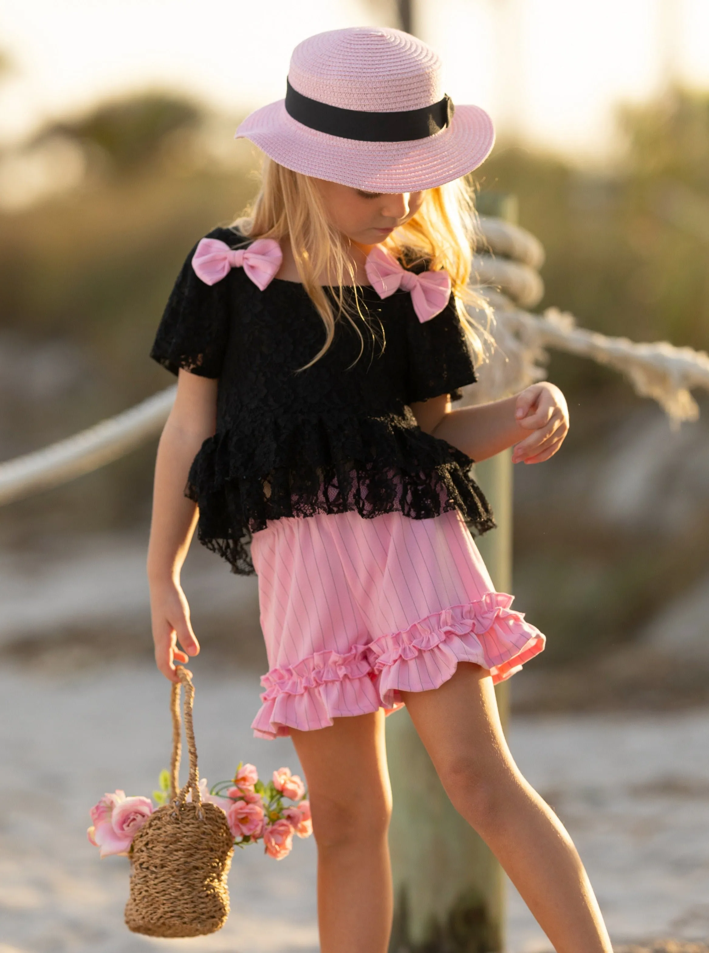 Springtime Best Lace Top and Ruffle Short Set