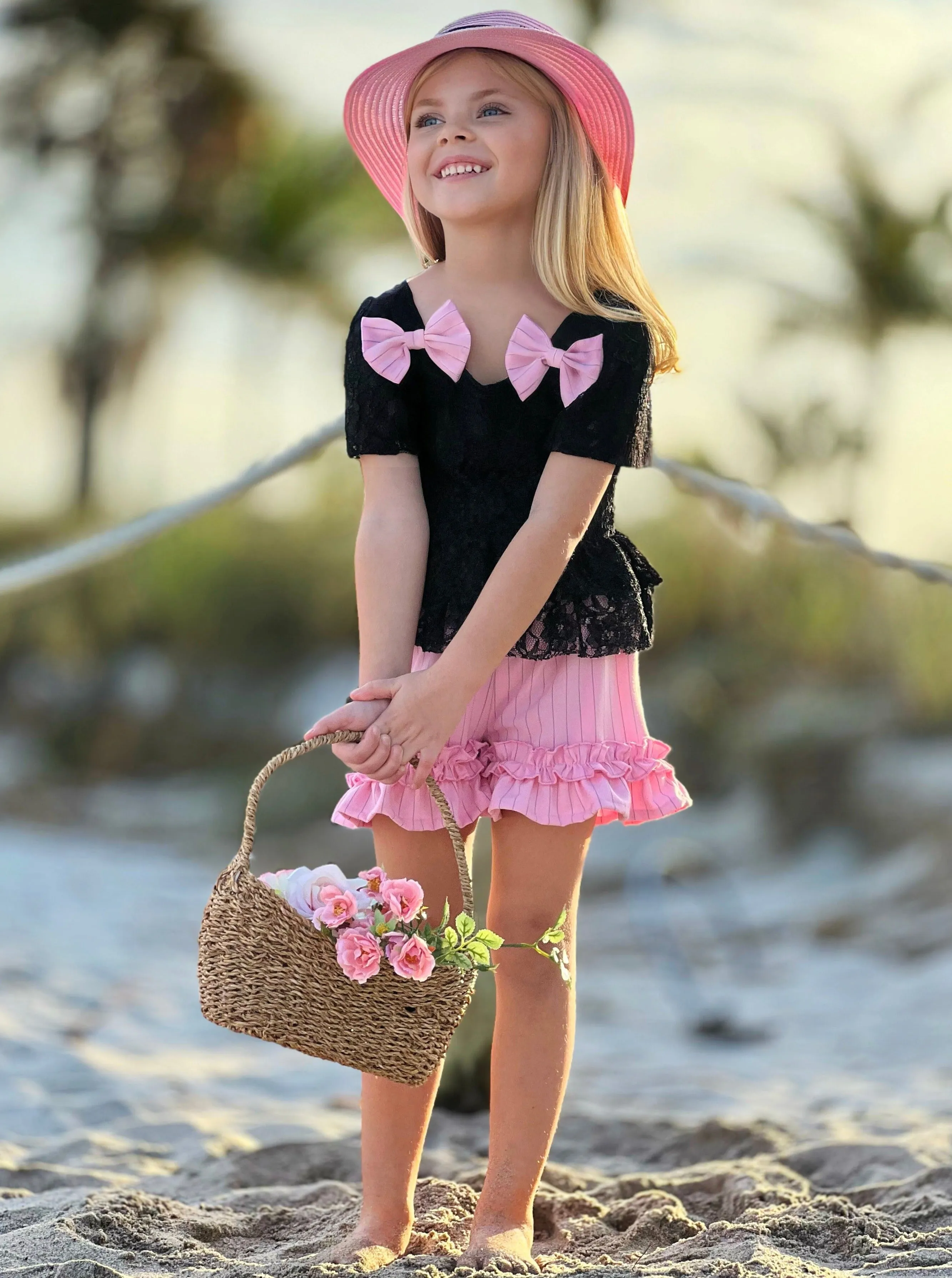 Springtime Best Lace Top and Ruffle Short Set