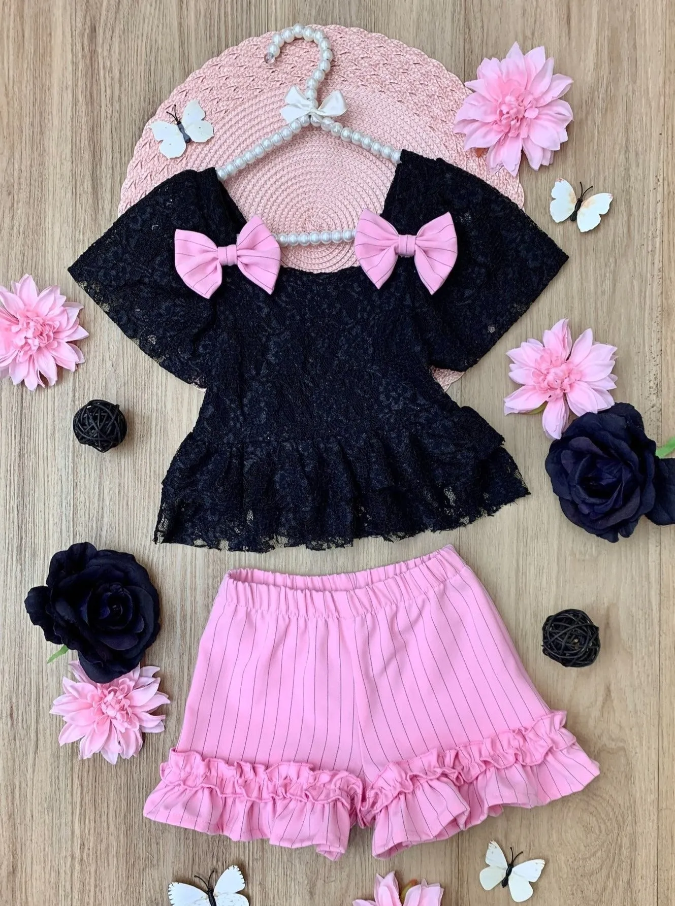 Springtime Best Lace Top and Ruffle Short Set