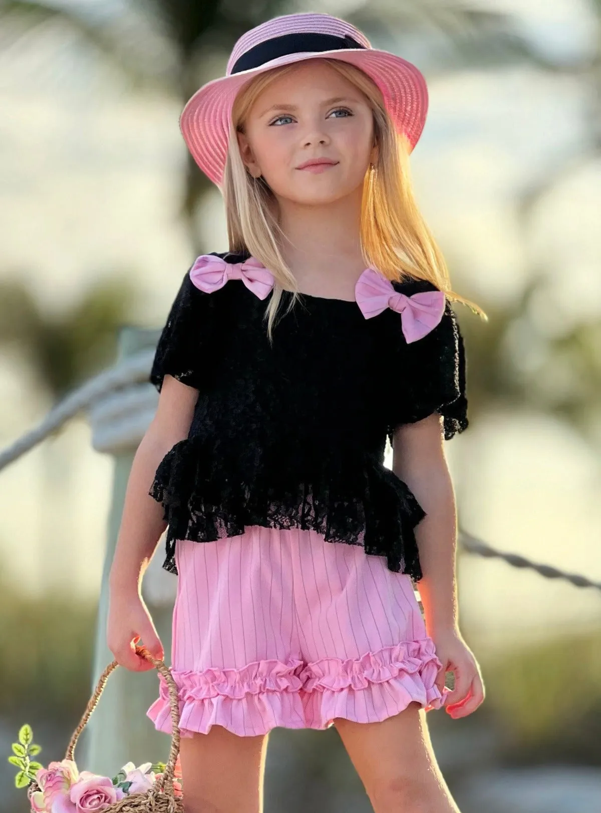 Springtime Best Lace Top and Ruffle Short Set