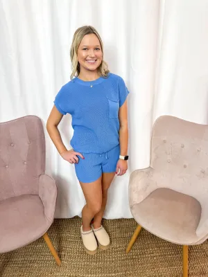 Stacie- Short Sleeve Sweater Set with Shorts
