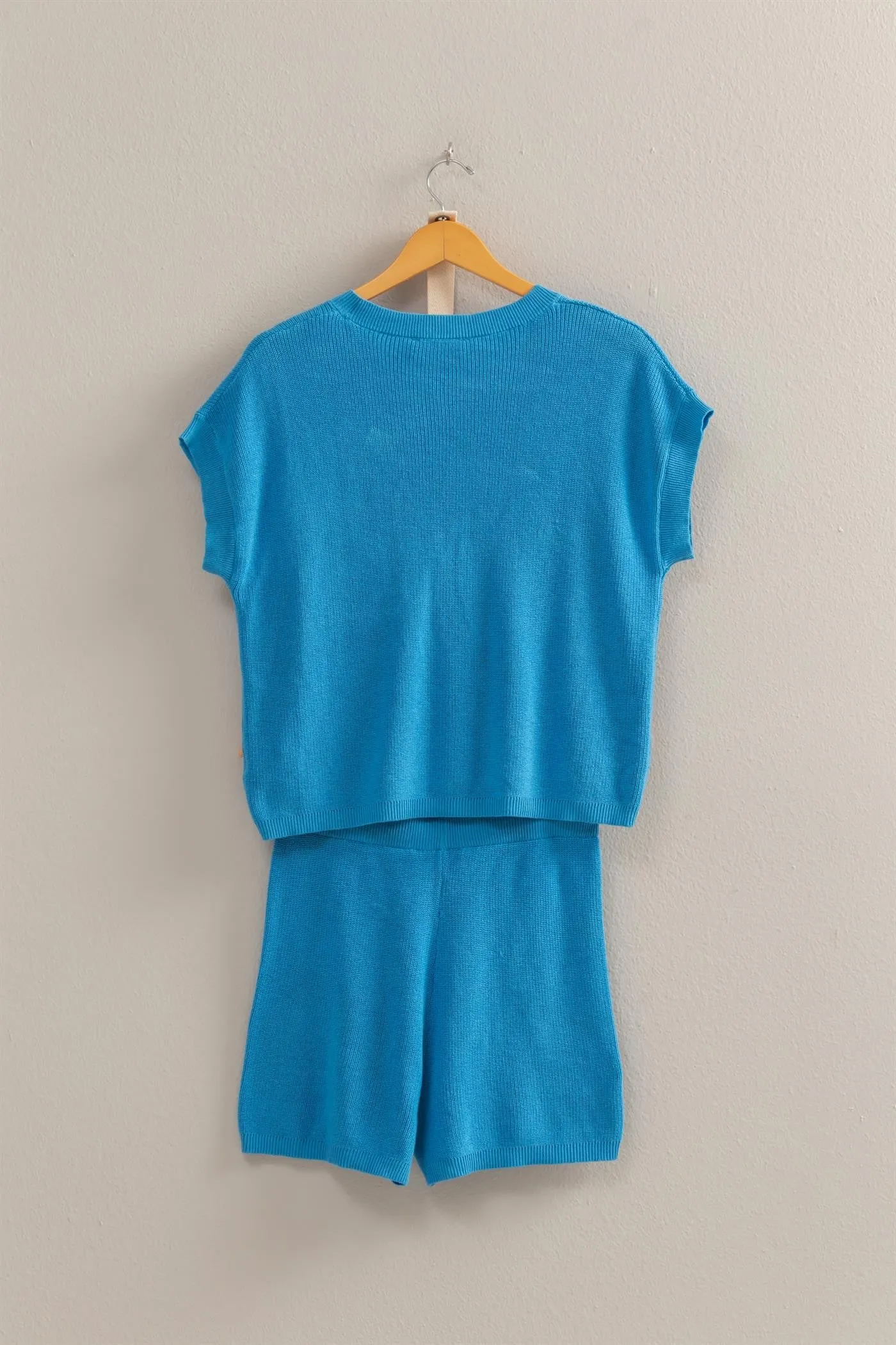 Stacie- Short Sleeve Sweater Set with Shorts
