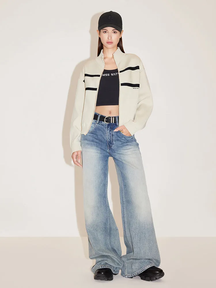 Stand Collar Colour Blocks Design Sporty Jacket