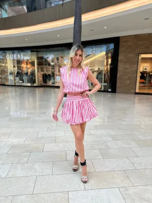 Striped Shoulder Pad Top & Skort