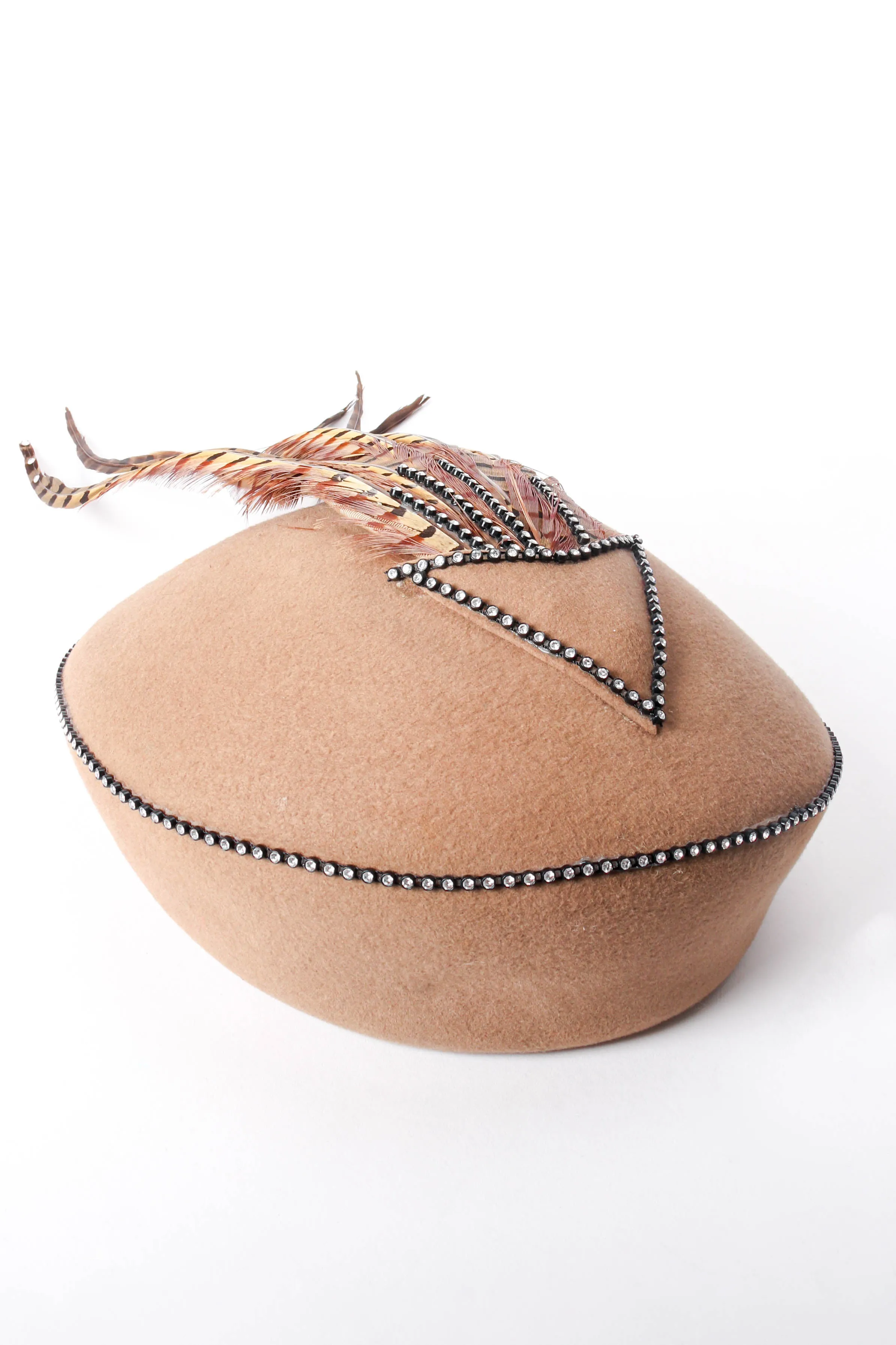 Structured Feather-Draped Beret