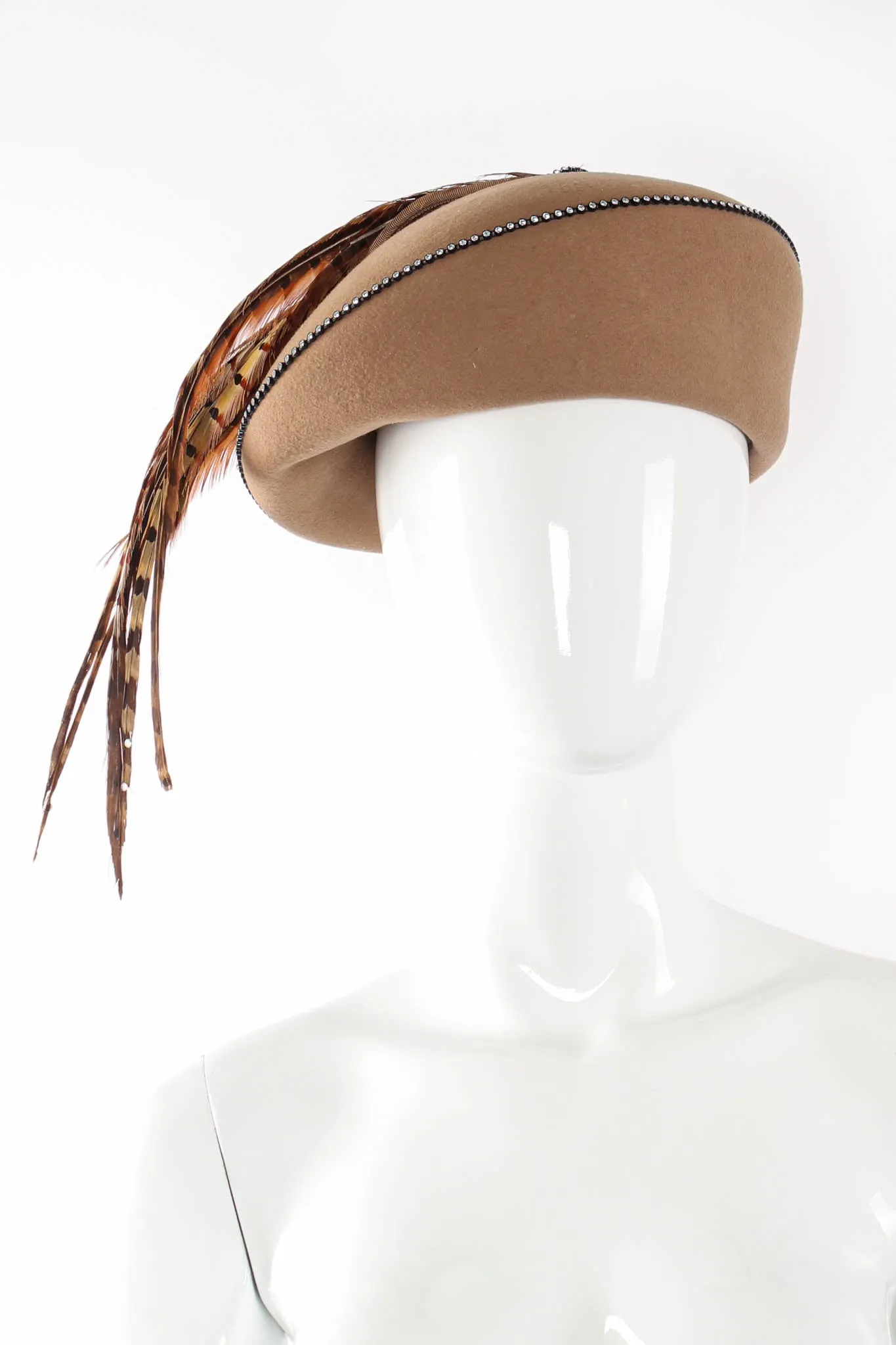 Structured Feather-Draped Beret