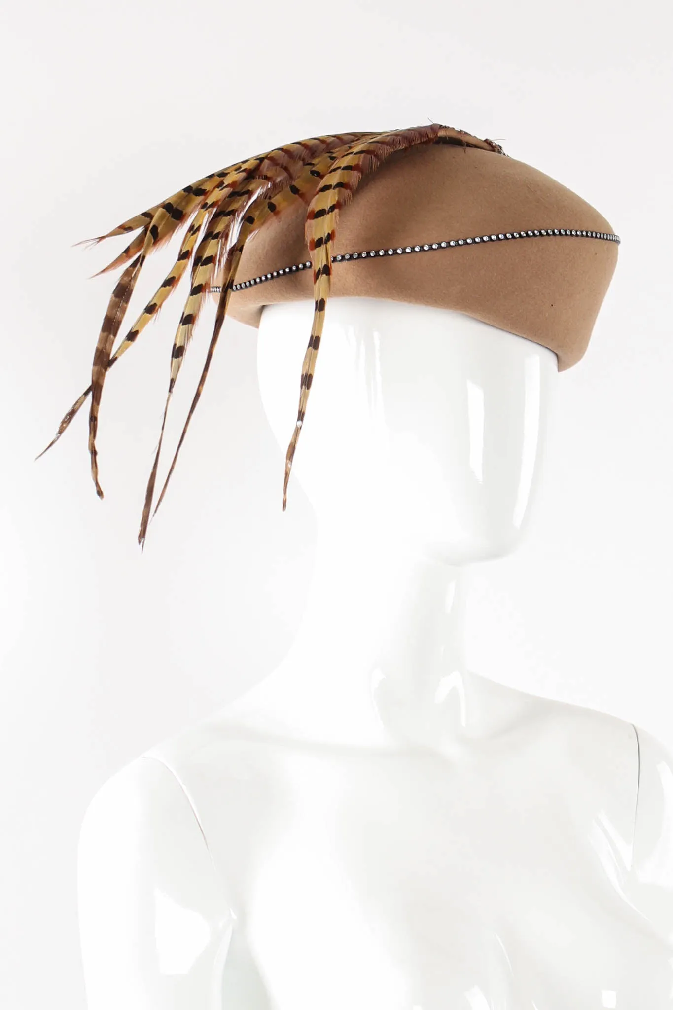 Structured Feather-Draped Beret
