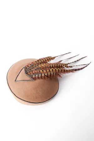 Structured Feather-Draped Beret