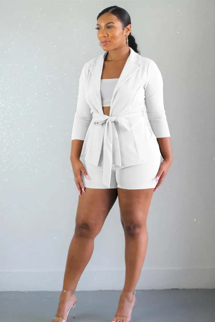 Stylish Belted Blazer and Tailored Shorts Two-Piece Set for Effortless Chic