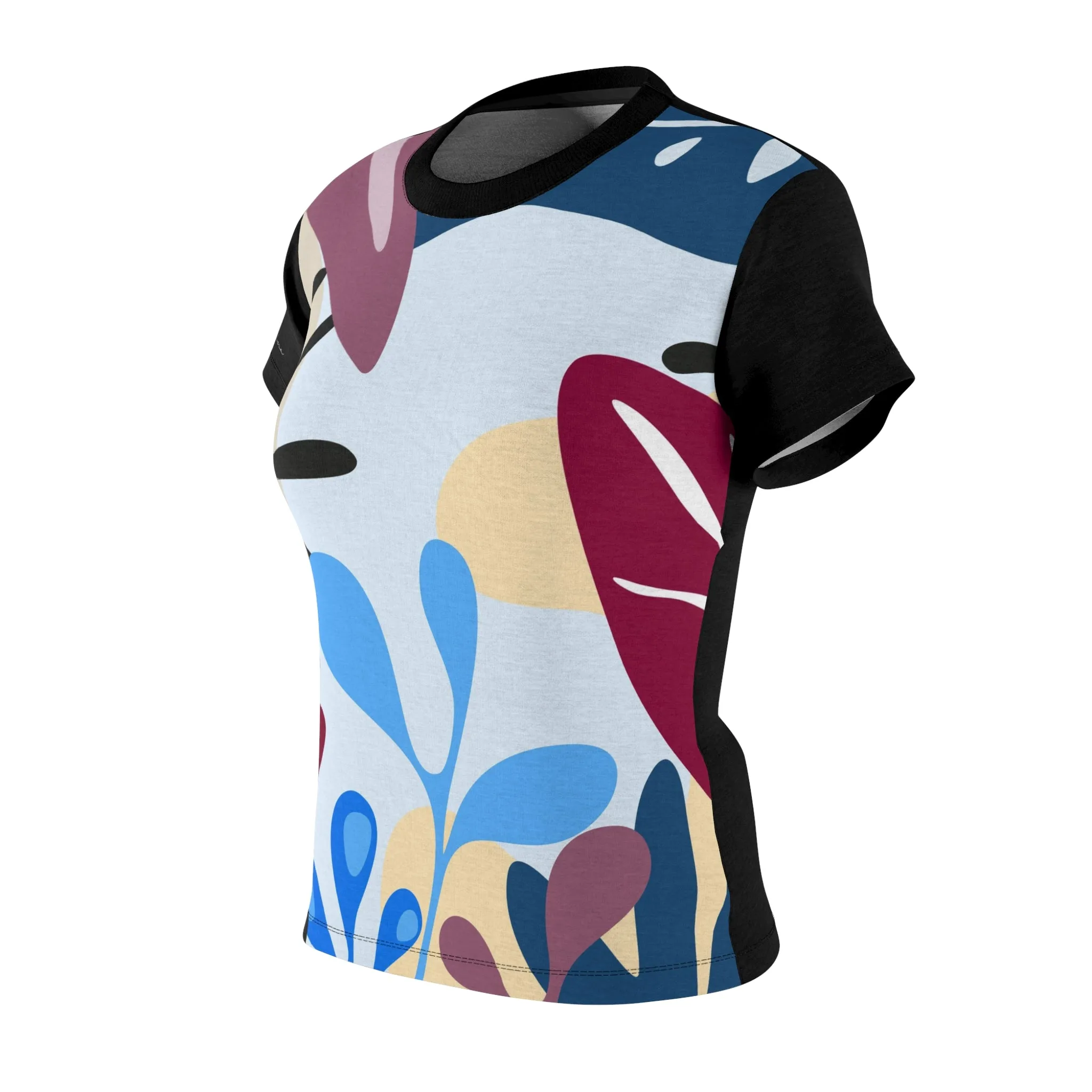 T-Shirt, Black Light Blue Foliage