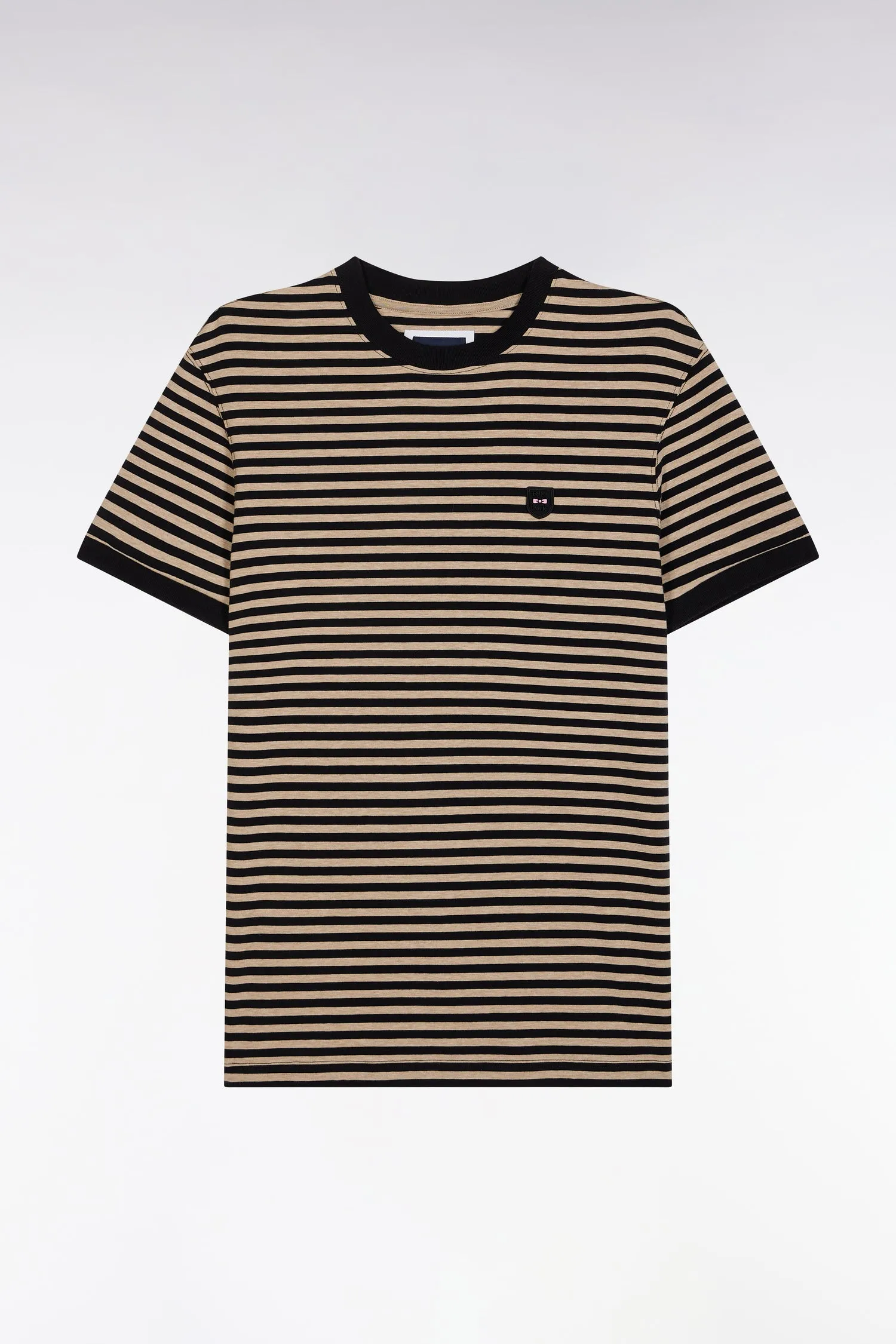 T-shirt en coton stretch rayé beige coupe ajustée