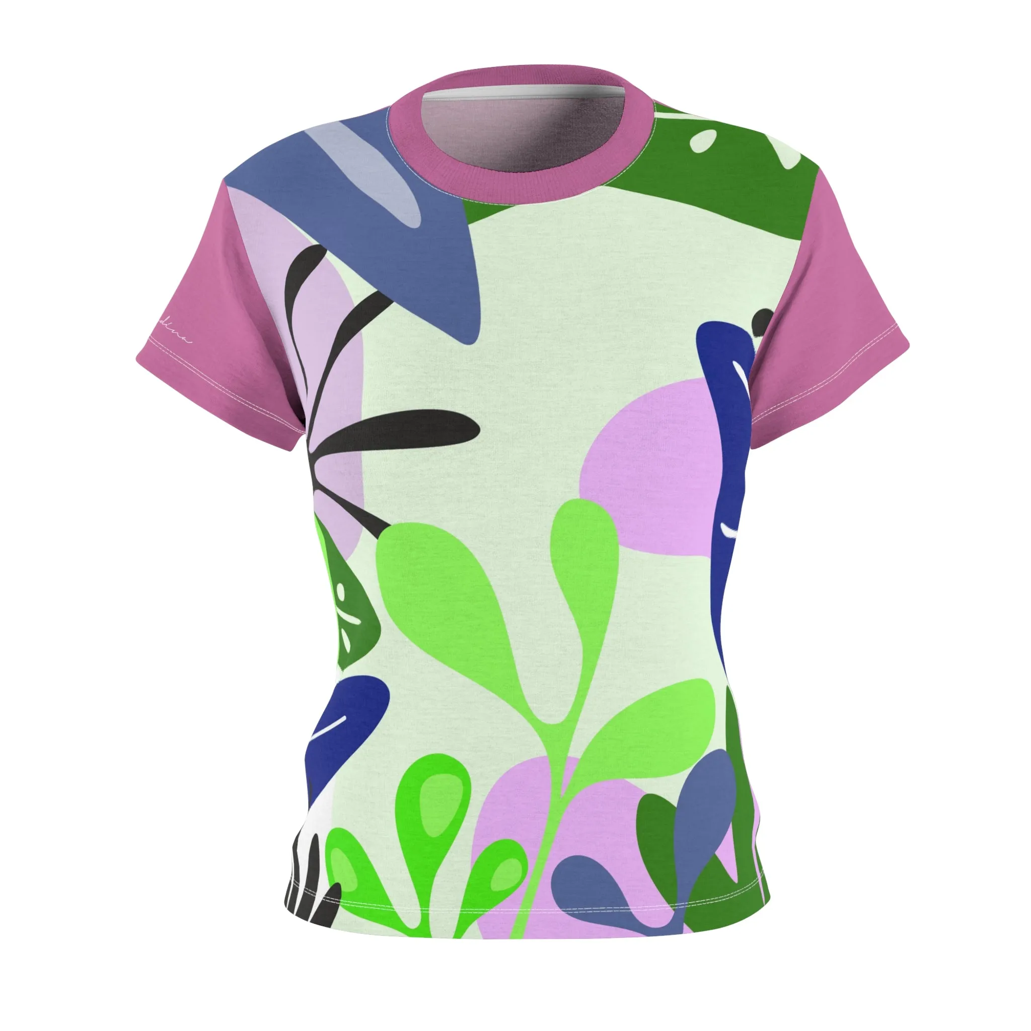 T-Shirt, Pink Light Green Foliage