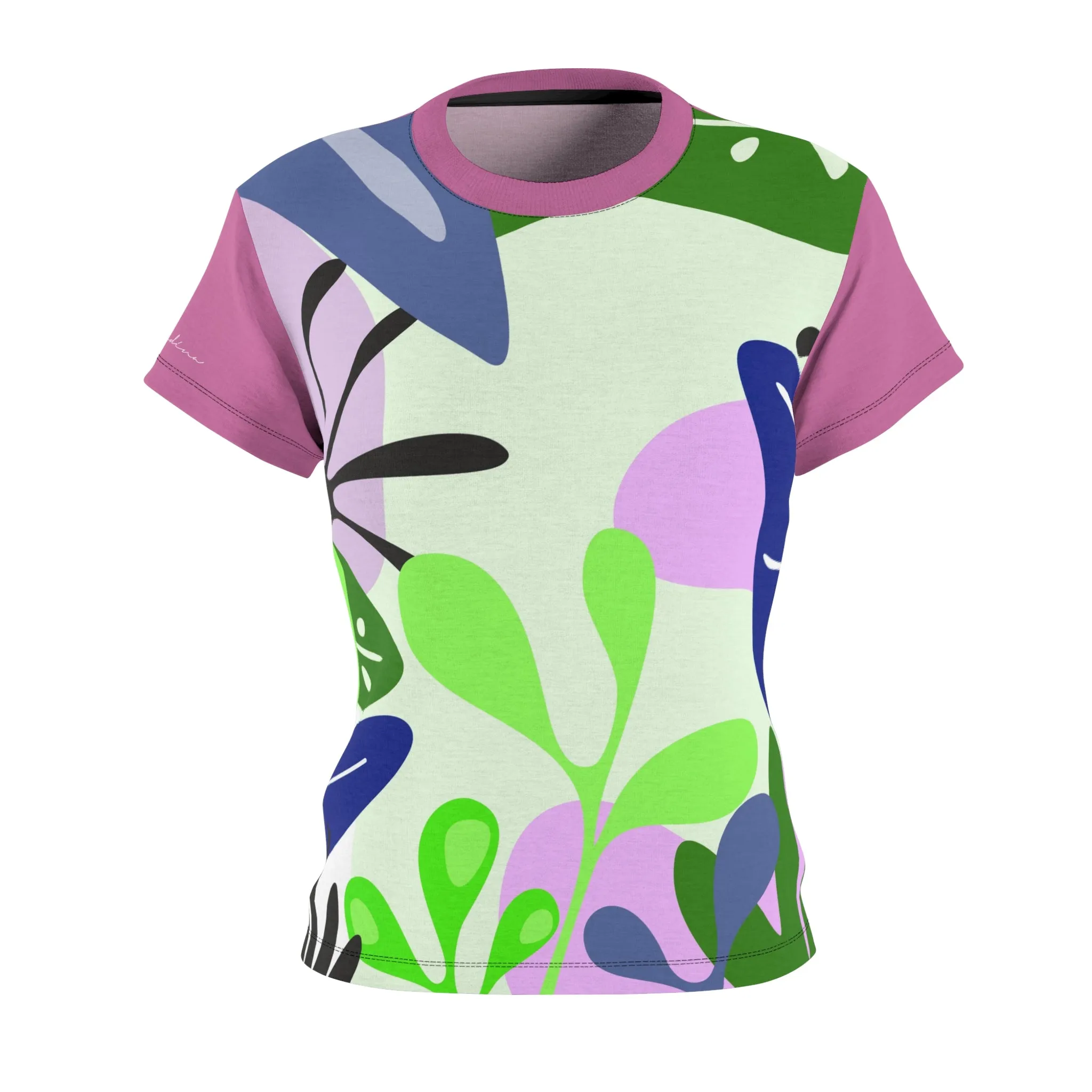 T-Shirt, Pink Light Green Foliage