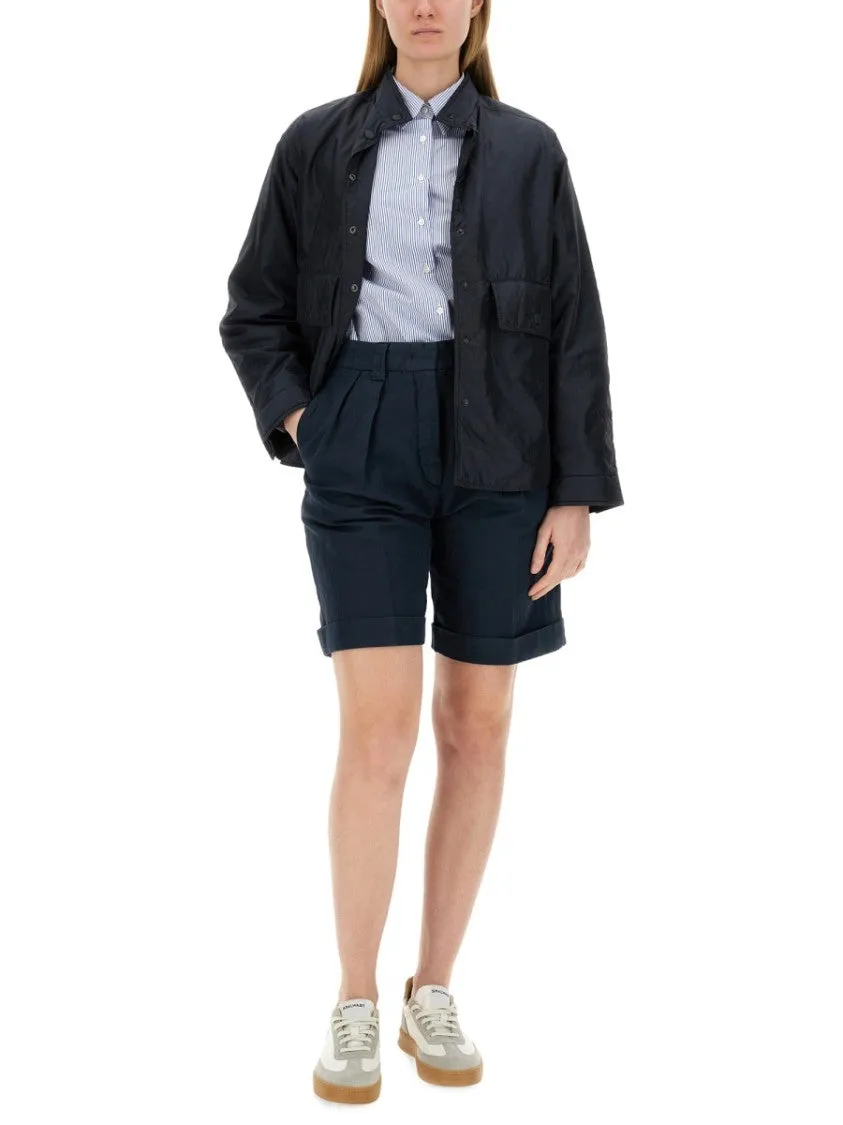 Tailored High-Waisted Cotton-Linen Shorts With Pleated Front