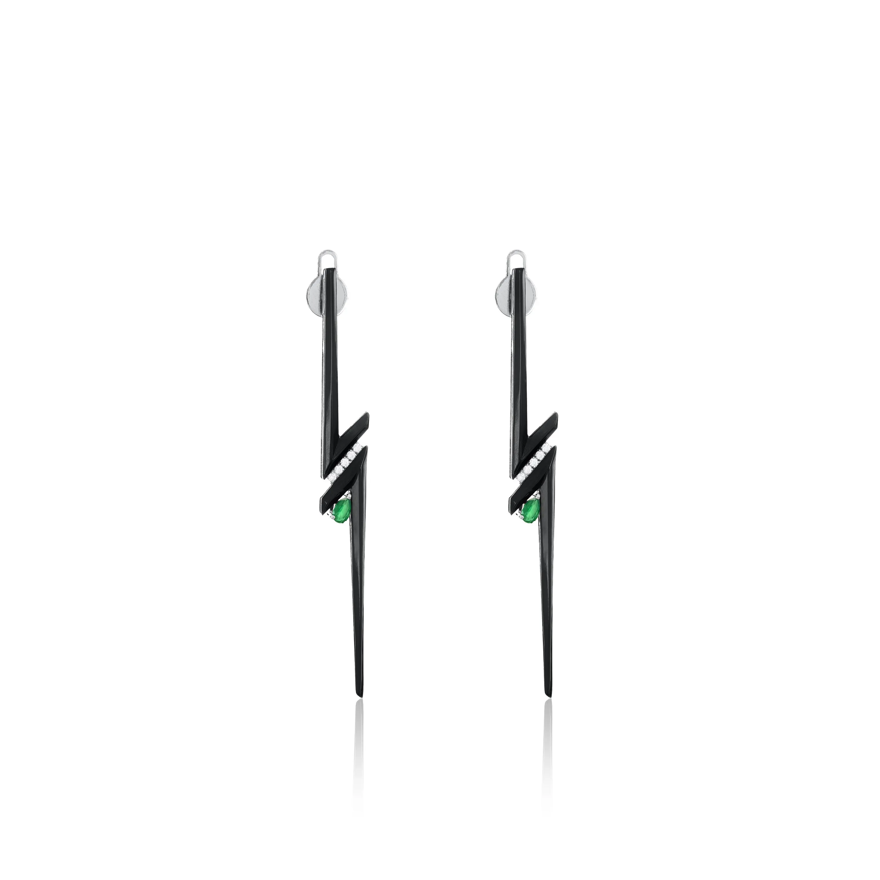 Teardrop And CZ Edgy Angular Enamel Drop Earrings