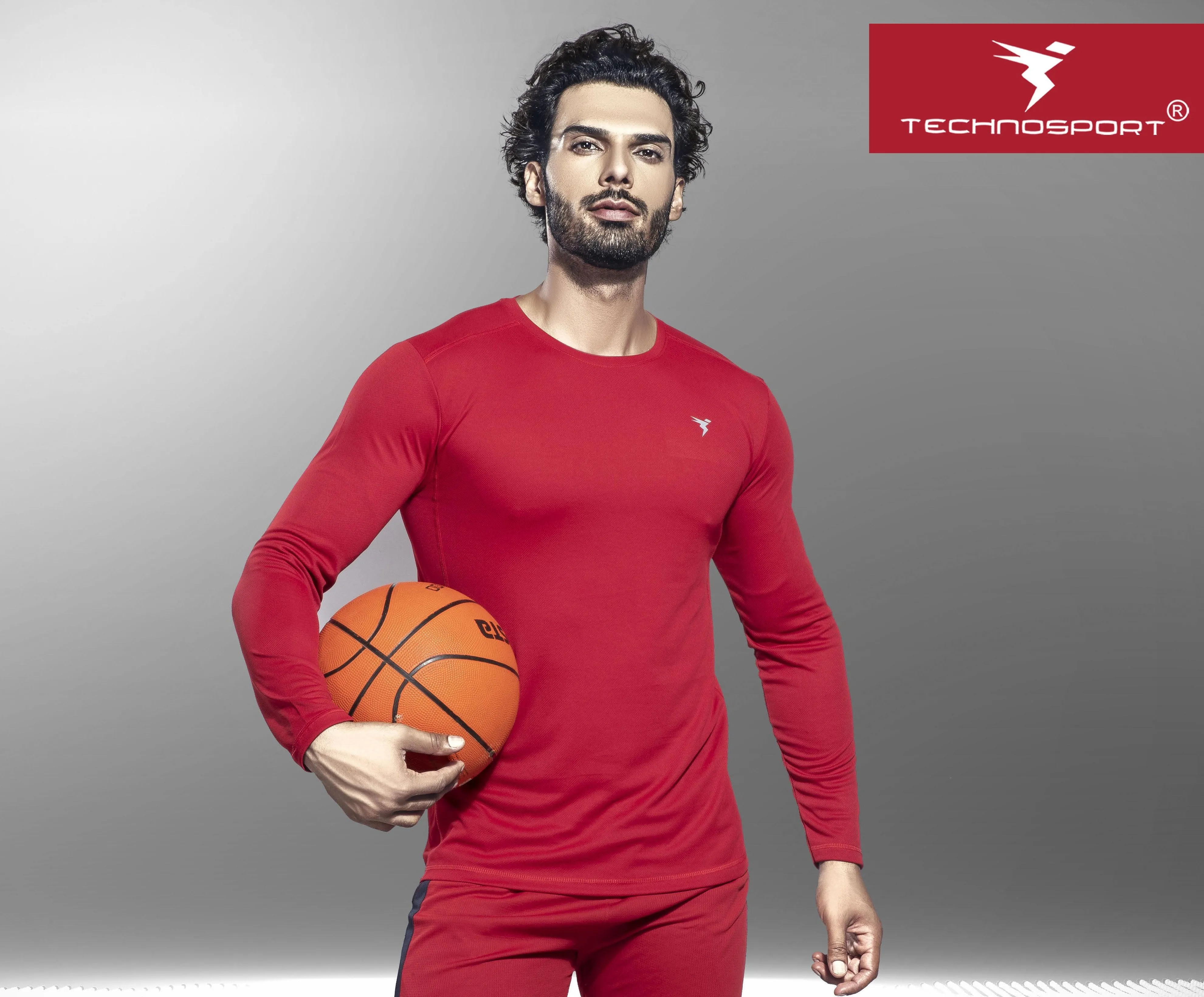TechnoSport Crew Neck Full Sleeve Dry Fit T Shirt for Men OR-17 (Red)