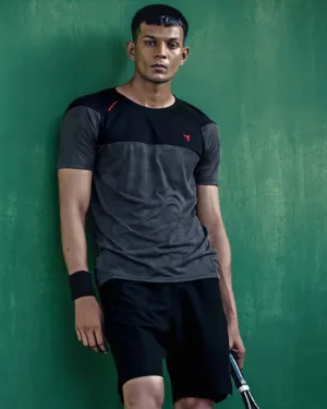 TechnoSport Crew Neck Half Sleeve Dry Fit T Shirt for Men OR-50 (DarkGrey/Black)