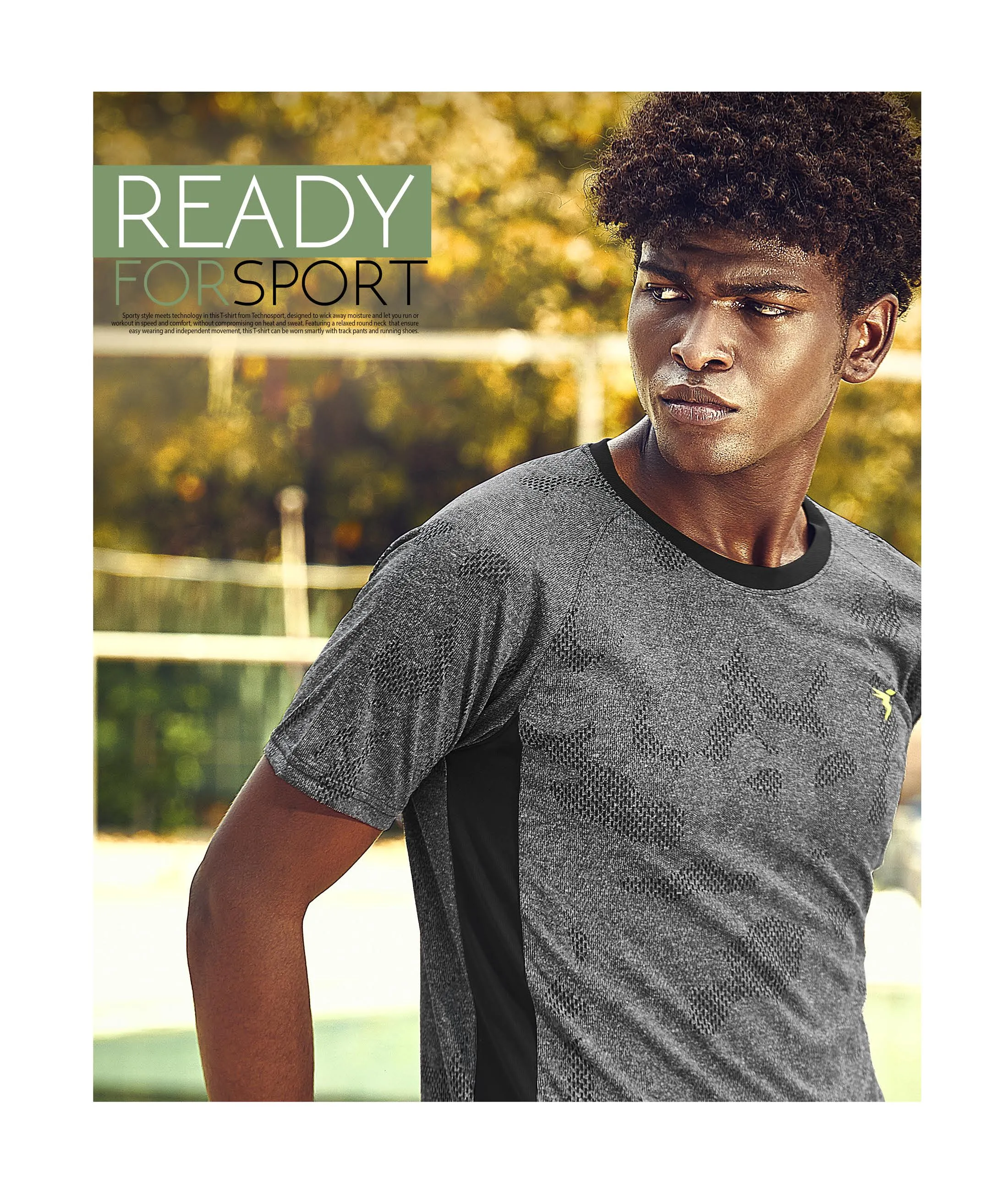 TechnoSport Crew Neck Half Sleeve Dry Fit T Shirt for Men OR-50 (DarkGrey/Black)