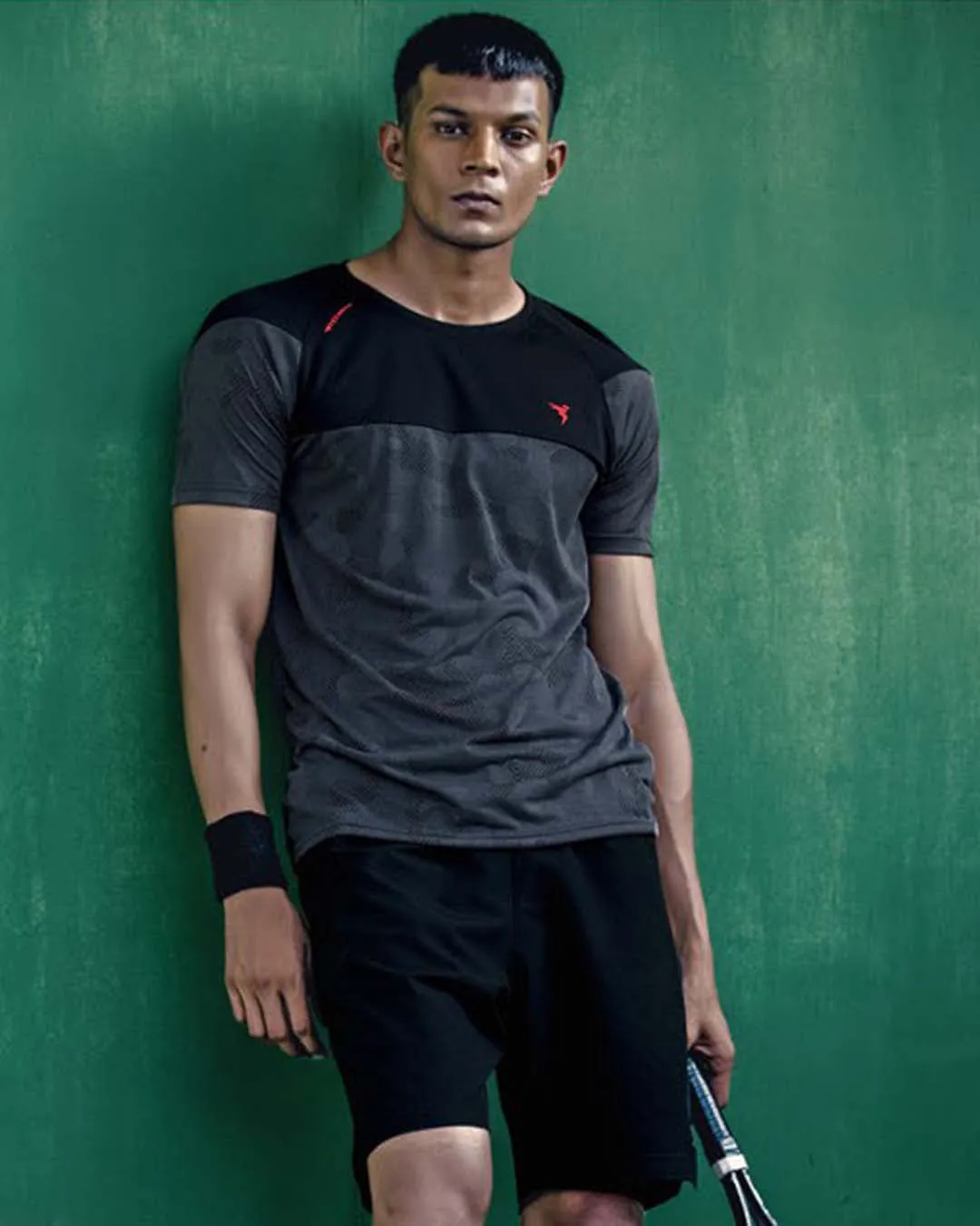 TechnoSport Crew Neck Half Sleeve Dry Fit T Shirt for Men OR-50 (DarkGrey/Black)
