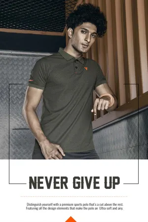 TechnoSport Polo Neck Half Sleeve Dry Fit T Shirt for Men OR-21 (Olive Green)