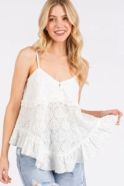 Textured White V-Neck Cami