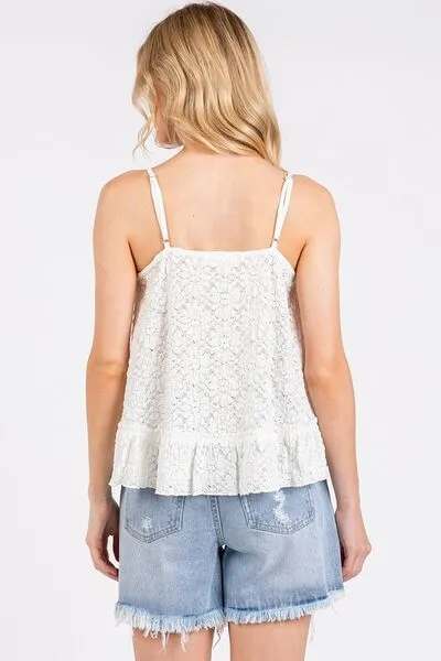 Textured White V-Neck Cami