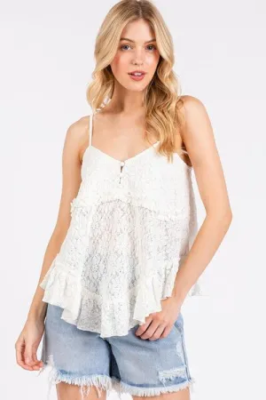 Textured White V-Neck Cami