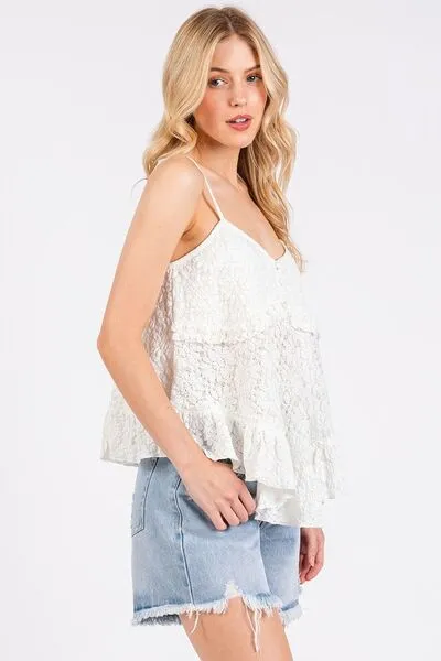 Textured White V-Neck Cami