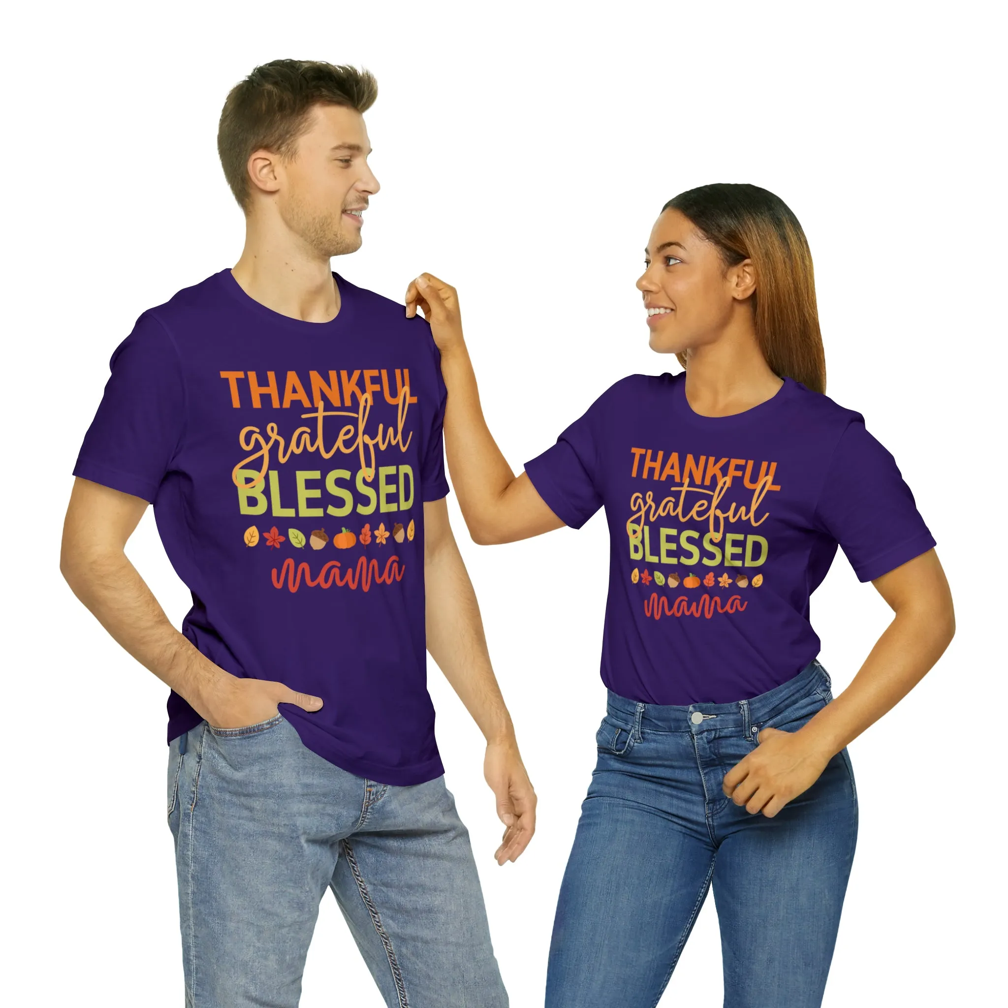 Thankful Grateful Blessed Mama T-Shirt | Fall Mother Tee |  Bella Canvas 3001 Unisex |  Thanksgiving SeasonShort Sleeve Tshirt