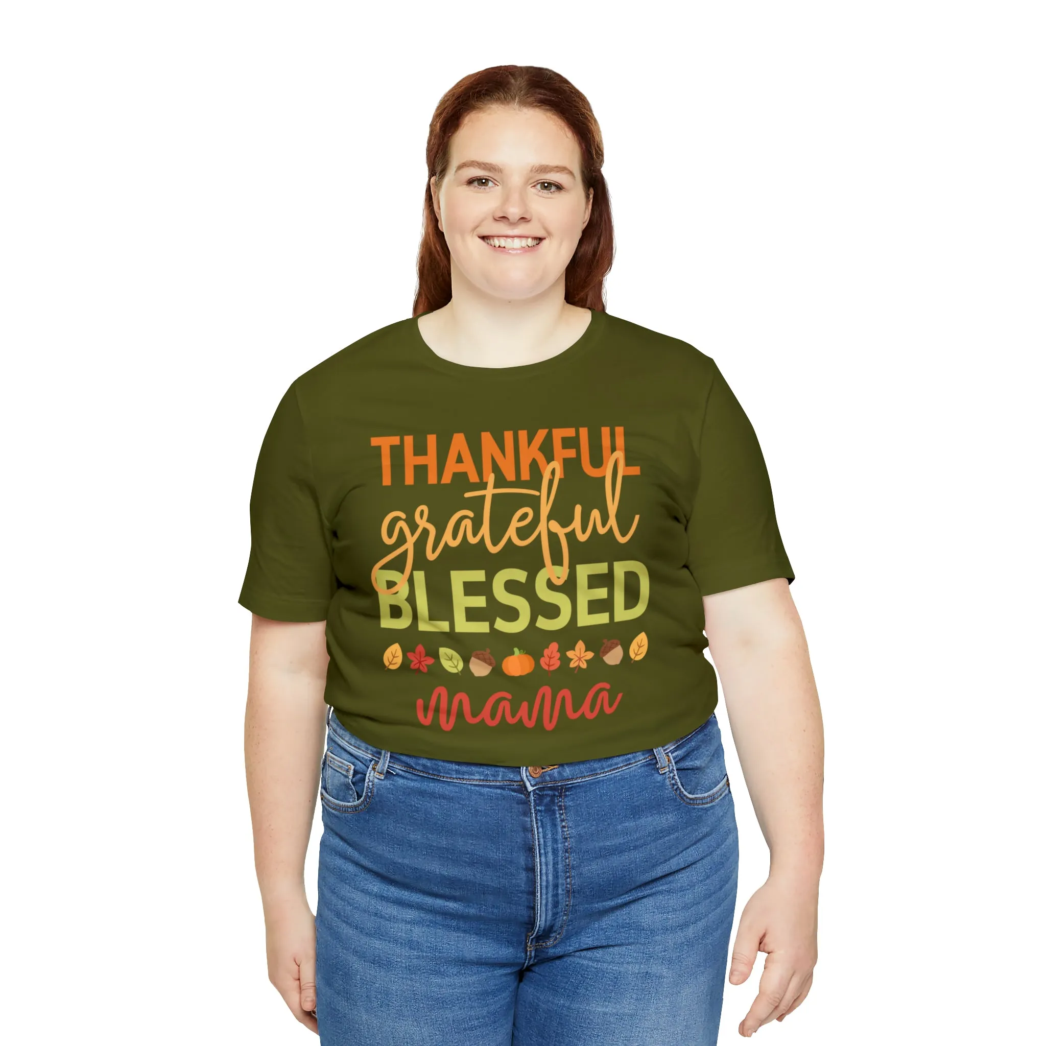Thankful Grateful Blessed Mama T-Shirt | Fall Mother Tee |  Bella Canvas 3001 Unisex |  Thanksgiving SeasonShort Sleeve Tshirt