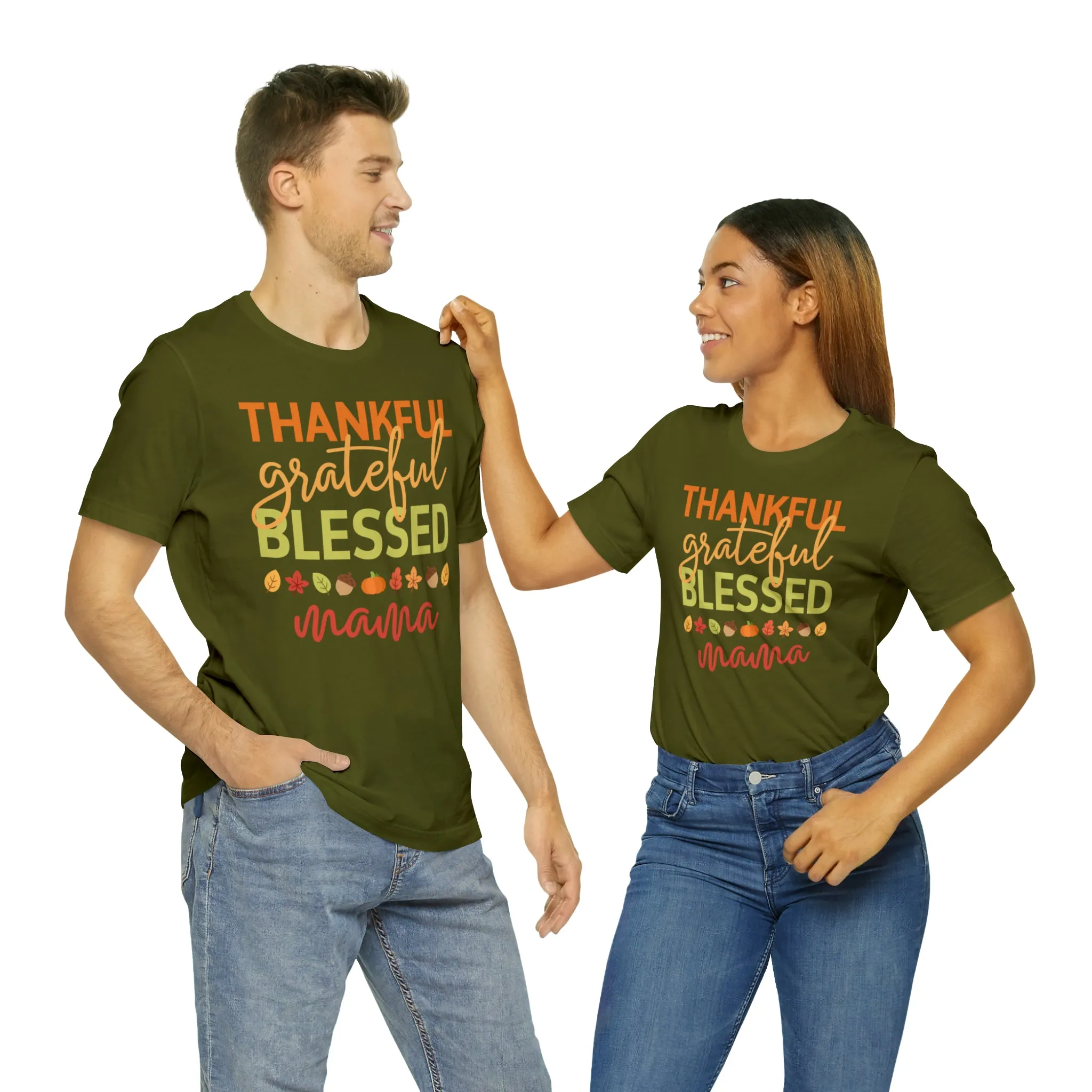 Thankful Grateful Blessed Mama T-Shirt | Fall Mother Tee |  Bella Canvas 3001 Unisex |  Thanksgiving SeasonShort Sleeve Tshirt