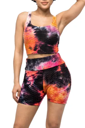 TIE DYE WAFFLE CROP BRA TOP & BIKER SET(ST250SET) <Bundle>