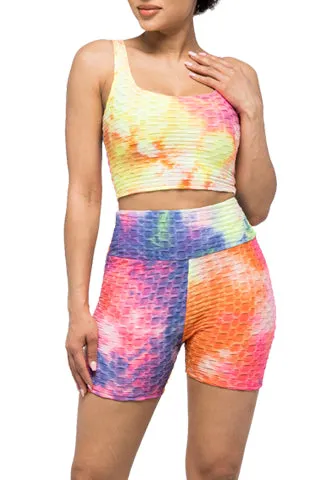 TIE DYE WAFFLE CROP BRA TOP & BIKER SET(ST250SET) <Bundle>