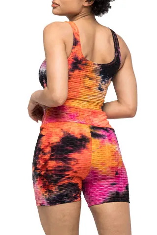 TIE DYE WAFFLE CROP BRA TOP & BIKER SET(ST250SET) <Bundle>