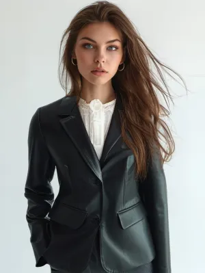 Timeless Noir Leather Blazer for Women