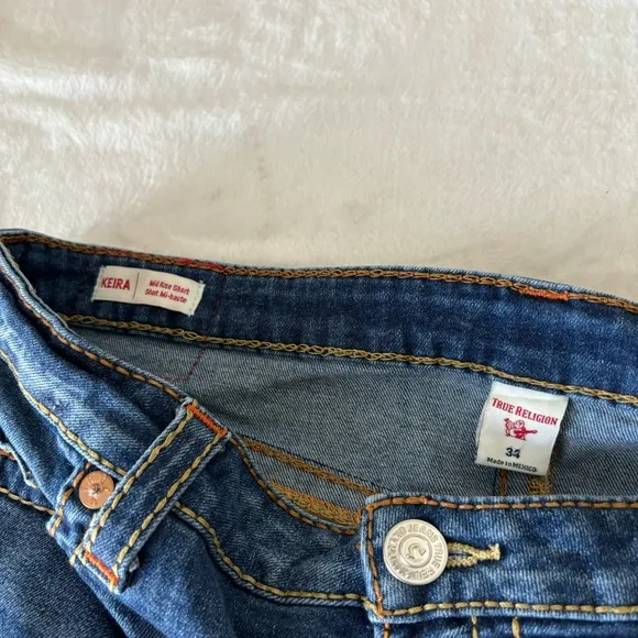 True Religion Keira Mid Rise Cutoff Denim Shorts Size 34