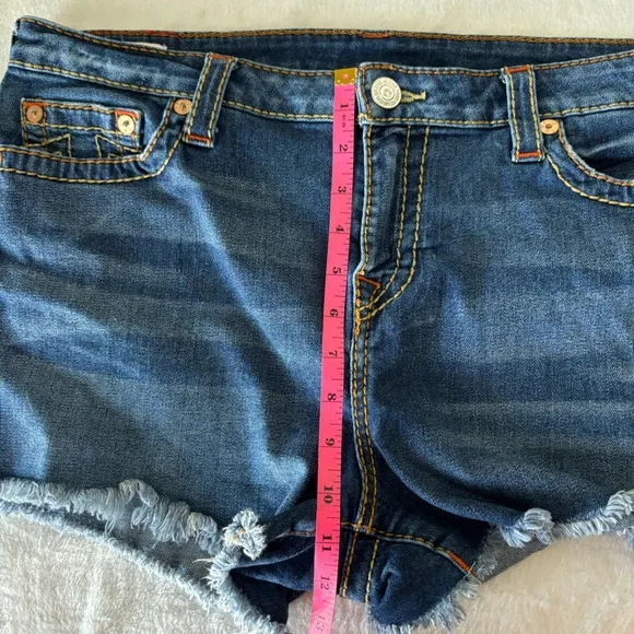 True Religion Keira Mid Rise Cutoff Denim Shorts Size 34