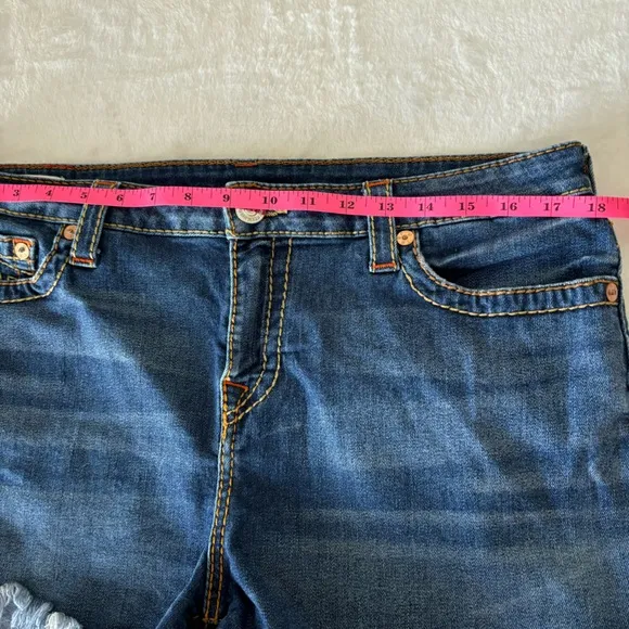 True Religion Keira Mid Rise Cutoff Denim Shorts Size 34