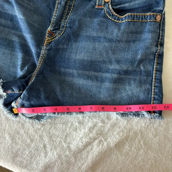 True Religion Keira Mid Rise Cutoff Denim Shorts Size 34