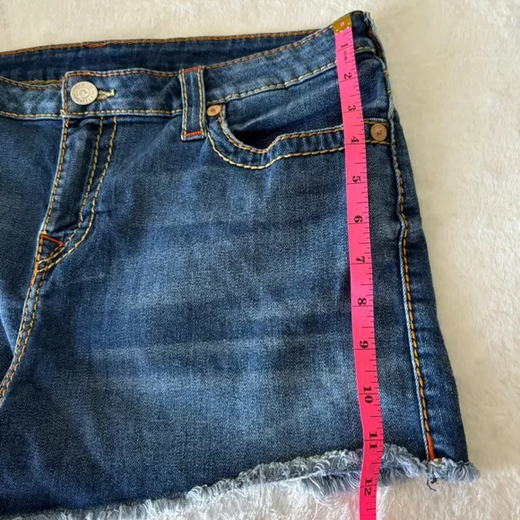 True Religion Keira Mid Rise Cutoff Denim Shorts Size 34
