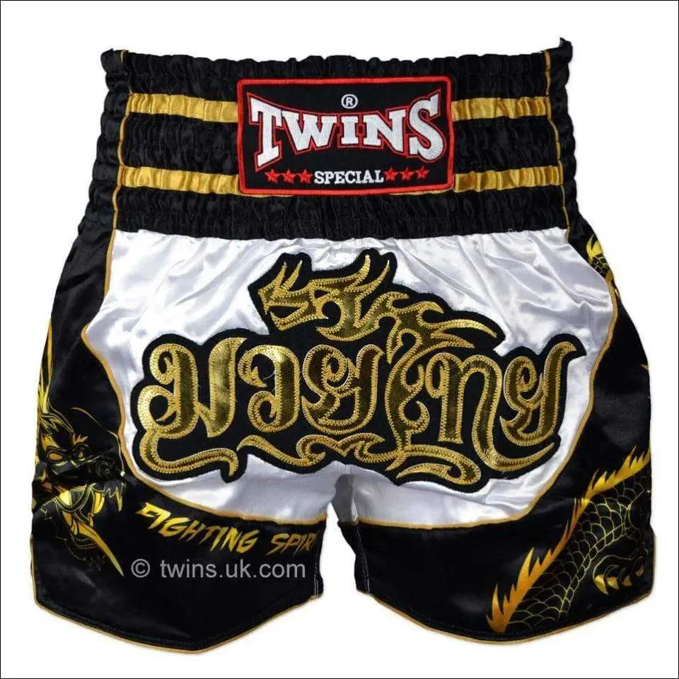 Twins Special Dragon Muay Thai Shorts - Black & White